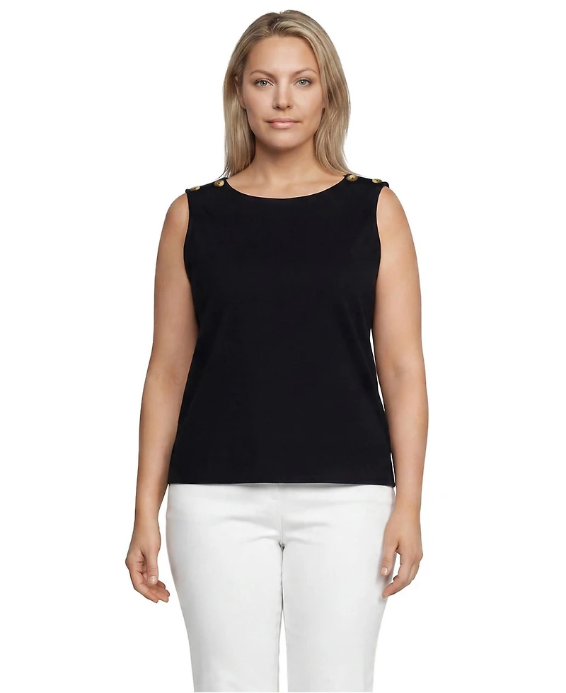 Lands' End Women's Plus Mariner Button Shoulder Tank