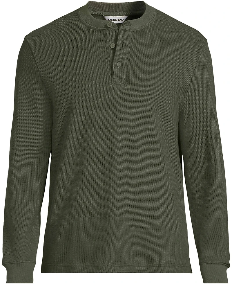 Lands' End Men's Long Sleeve Honeycomb Pique Henley