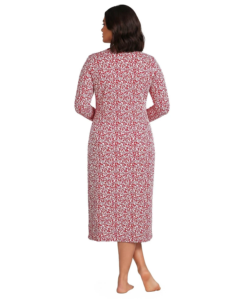 Lands' End Plus Cotton Long Sleeve Midcalf Nightgown