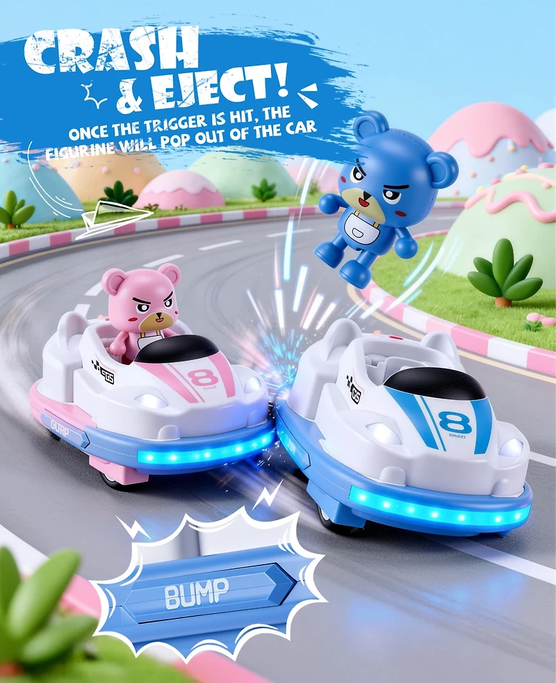 Sugift Rc Bumper Cars Toys 2 Pack Kids Led Battle Set with Pop Up Figures