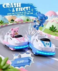 Sugift Rc Bumper Cars Toys 2 Pack Kids Led Battle Set with Pop Up Figures