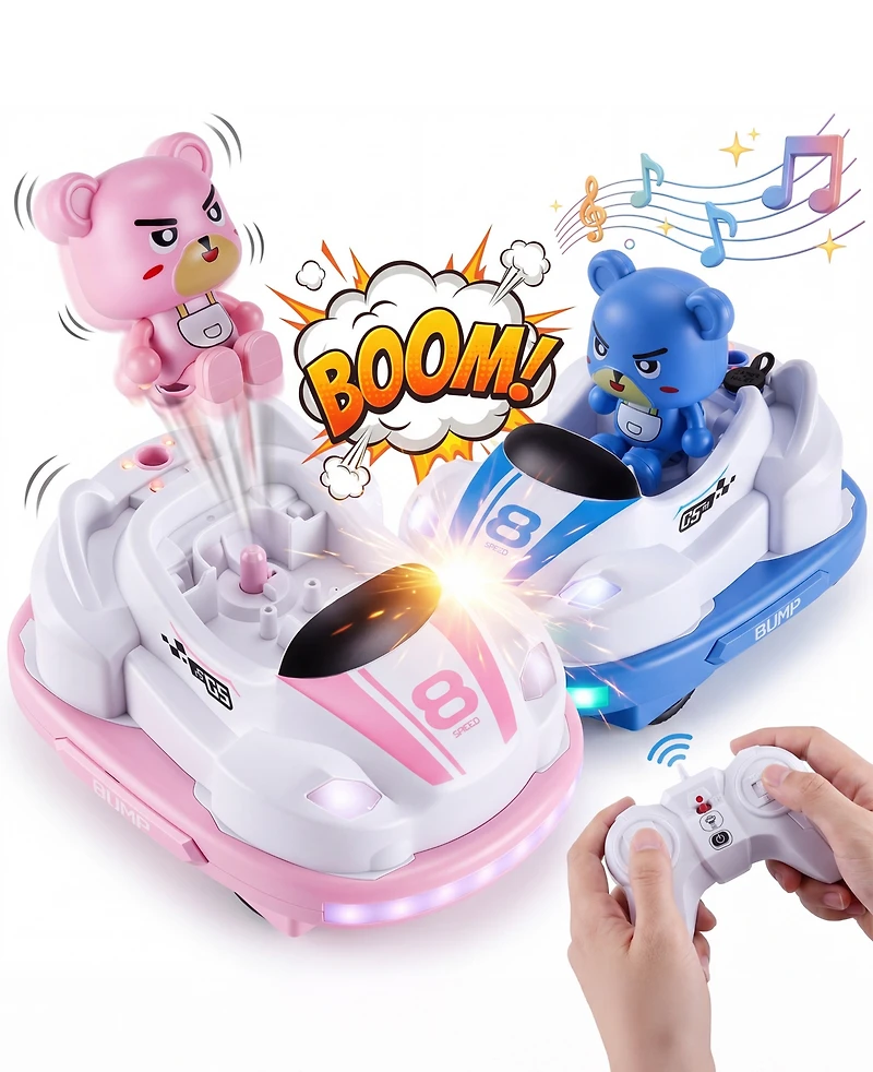 Sugift Rc Bumper Cars Toys 2 Pack Kids Led Battle Set with Pop Up Figures