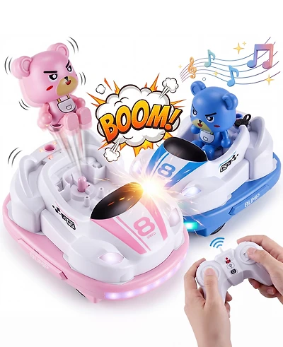 Sugift Rc Bumper Cars Toys 2 Pack Kids Led Battle Set with Pop Up Figures