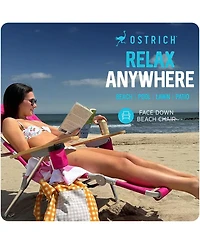 Ostrich The Deluxe 3N1 Lightweight Outdoor Beach Lounge Chair w/ Footrest, Pink