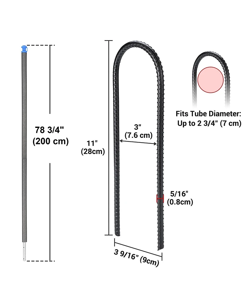 Yescom Pack Trampoline Enclosure Poles w/ Caps and 8 Pack 11" U Shaped Ground Anchors Kit