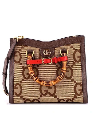 Pre-Owned Gucci Small Diana Nm Bamboo Handle Tote Jumbo Gg Canvas
