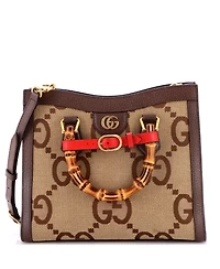 Pre-Owned Gucci Small Diana Nm Bamboo Handle Tote Jumbo Gg Canvas