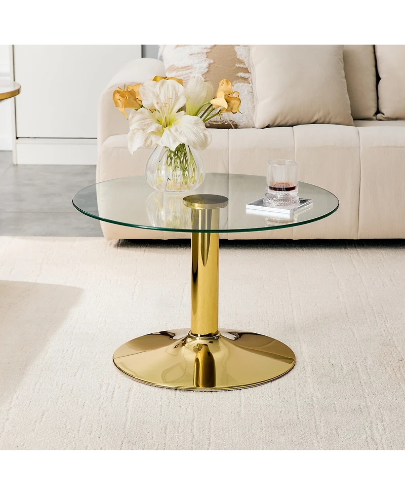 Streamdale Furniture 27.5'' Round Tempered Glass Coffee Table with Metal Base