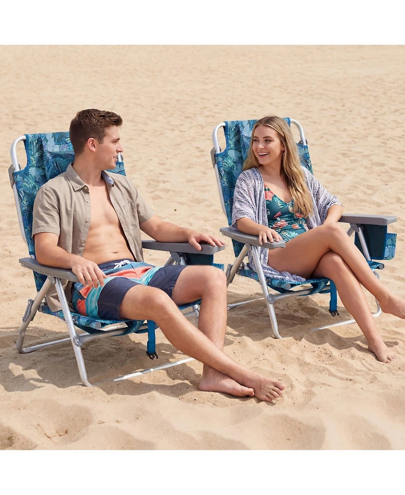 Sugift Set of 2 Portable Folding Beach Backpack Chairs with 5-Position Reclining Backrest