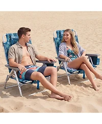 Sugift Set of 2 Portable Folding Beach Backpack Chairs with 5-Position Reclining Backrest