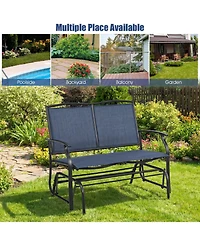 Sugift Iron Outdoor Patio Glider Bench with Textilene Seat for Two People