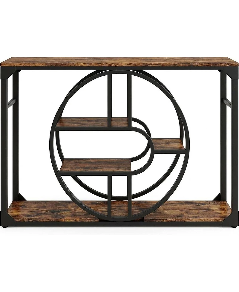 homfan Industrial 5-Tier Console Table with O-Shaped Metal Frame, 55" Narrow Entryway Table with Storage Shelves