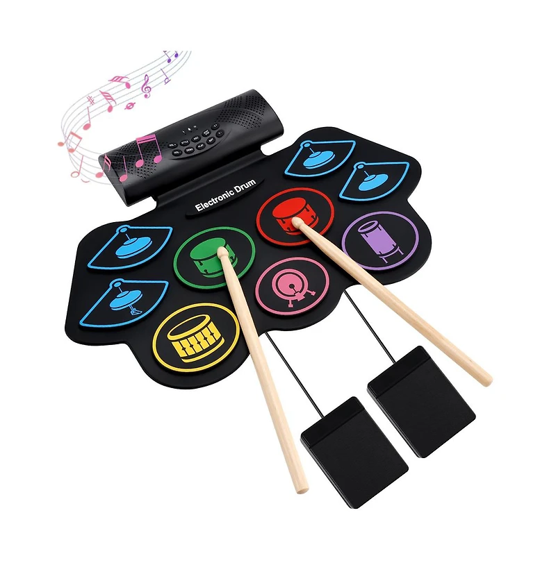 Artudatech Portable 9-Pad Electronic Drum Set with Built-in Speaker, 128 Rhythms and 1000mAh Battery
