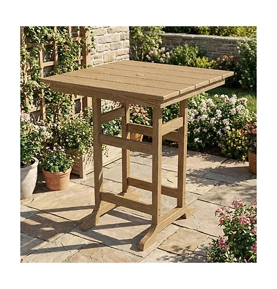 homfan 31.5" Square Hdpe Wood Grain Outdoor Bar Table – 39.6" High Weatherproof Pub Table with Umbrella Hole, 300 lb Capacity for Patio and Poolside