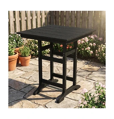 homfan 31.5" Square Hdpe Wood Grain Outdoor Bar Table – 39.6" High Weatherproof Pub with Umbrella Hole, 300 lb Capacity for Patio and Poolside