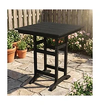 homfan 31.5" Square Hdpe Wood Grain Outdoor Bar Table – 39.6" High Weatherproof Pub with Umbrella Hole, 300 lb Capacity for Patio and Poolside