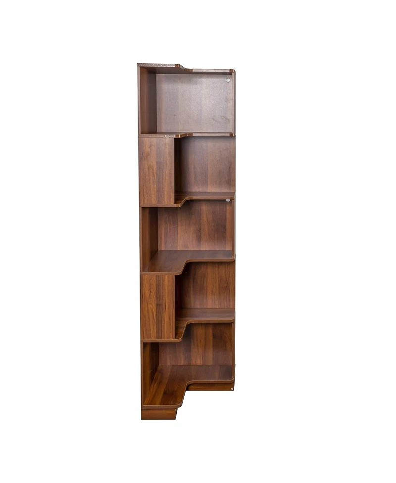 Corner Book Shelf - 5 Tier Corner Bookshelf Bookcase with Baffle Led Lights