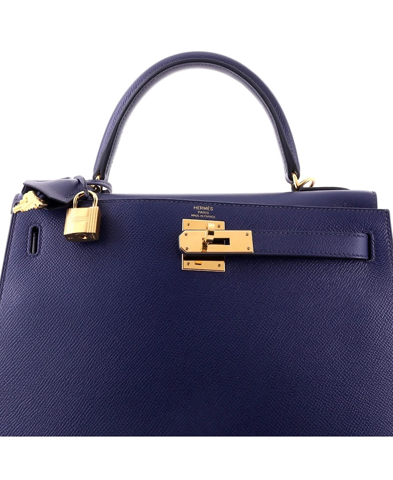 Pre-Owned HERMES Kelly 28 Handbag Blue Epsom with Gold Hardware