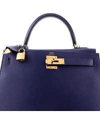 Pre-Owned HERMES Kelly 28 Handbag Blue Epsom with Gold Hardware