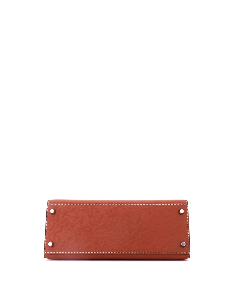 Pre-Owned HERMES Kelly 28 Handbag Brown Epsom with Palladium Hardware