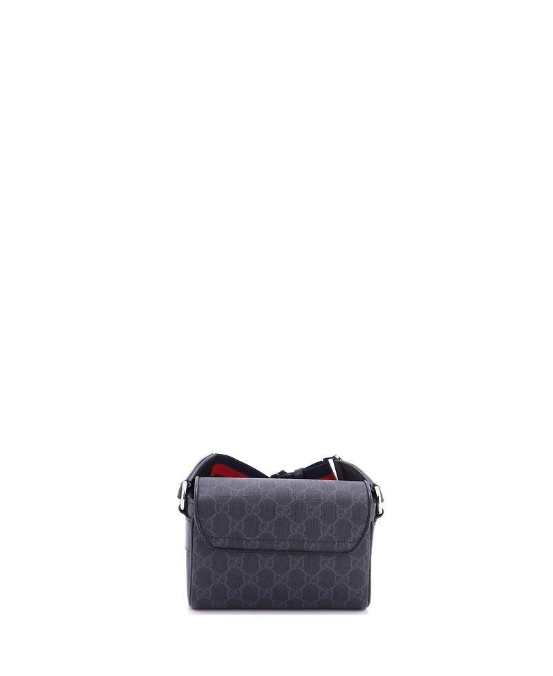 Pre-Owned Gucci Super Mini Web Flap Messenger Bag Gg Coated Canvas