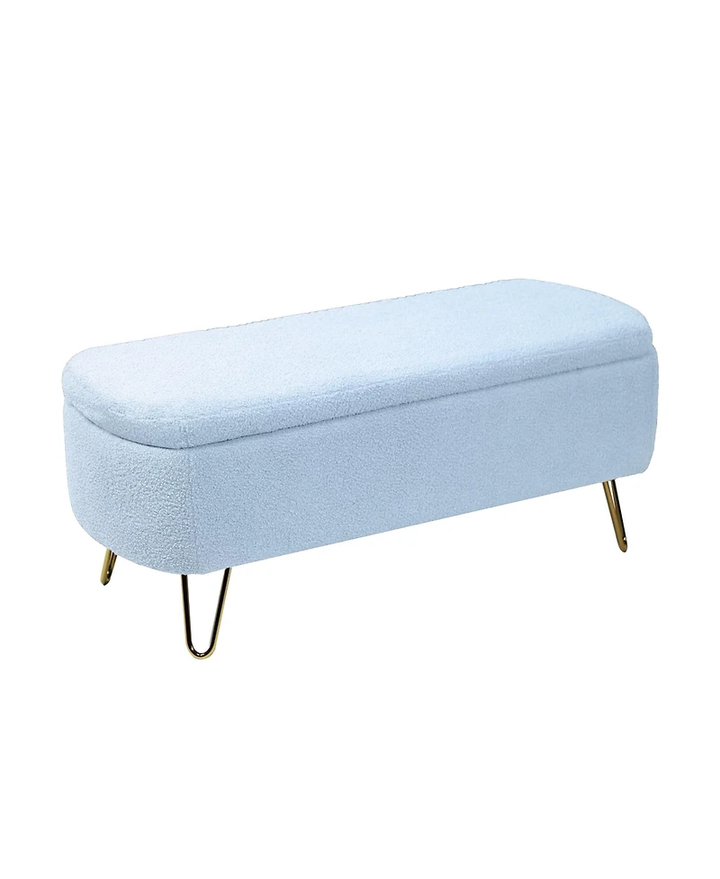 sumyeg Storage Ottoman Bench for End of Bed Gold Legs Modern Grey Faux Fur Entryway Upholstered Padded