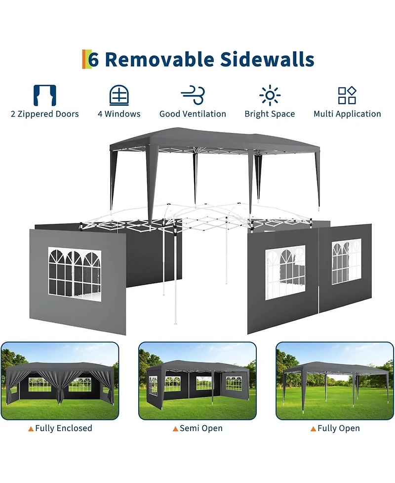 gaomon 10x20 Feet Heavy-Duty Pop Up Canopy Tent with 6 Removable Sidewalls Adjustable Commercial Outdoor Tent for Parties Weddings and Events