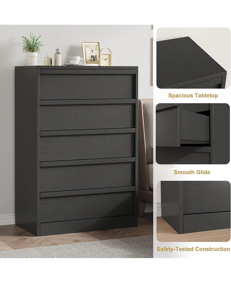 gaomon 5 Dresser for Bedroom, 43.3" Tall Dresser, Freestanding Horizontal Drawer with Storage, Wooden Closet Chest Storage for Living Room, Hallway