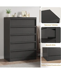 gaomon 5 Dresser for Bedroom, 43.3" Tall Dresser, Freestanding Horizontal Drawer with Storage, Wooden Closet Chest Storage for Living Room, Hallway