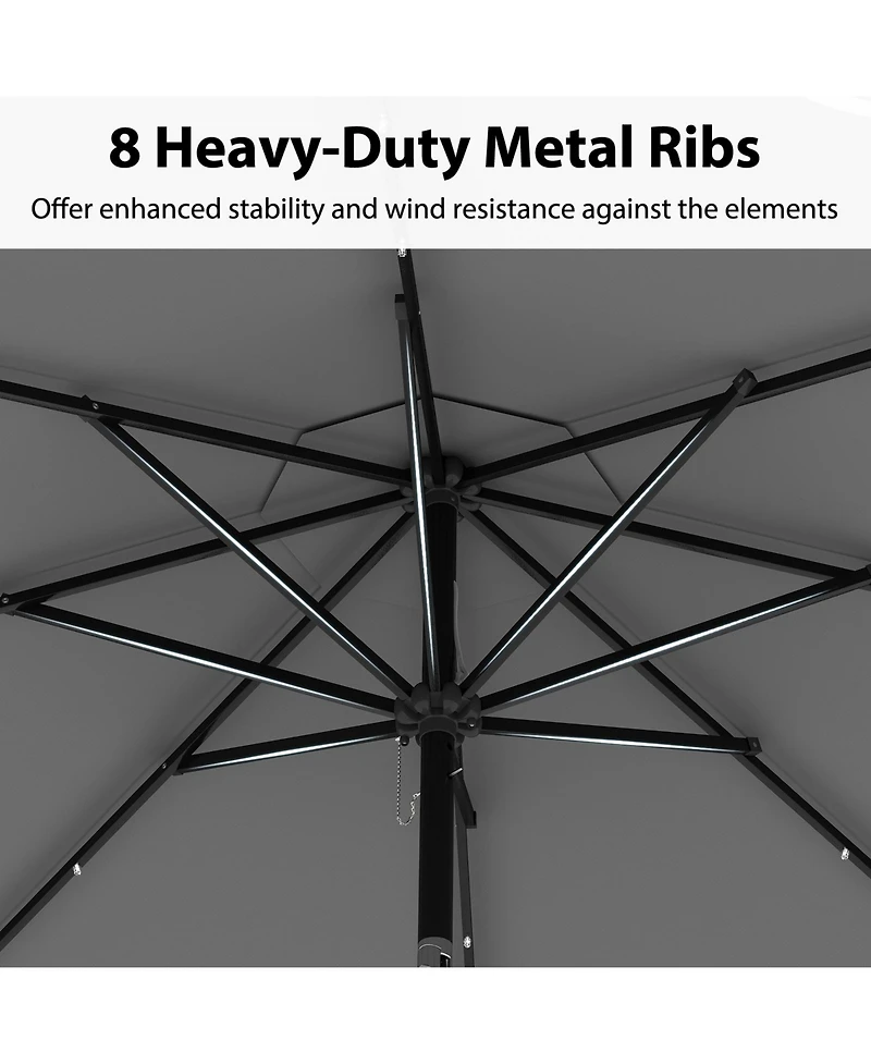 Sugift 10 ft Solar Patio Umbrella with 24 Led Lights Vented Top and Crank Lift