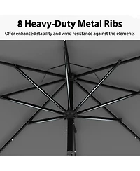 Sugift 10 ft Solar Patio Umbrella with 24 Led Lights Vented Top and Crank Lift
