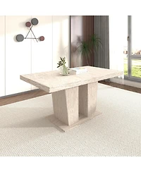 Boyel Living Rectangular extendable dining table, suitable for 6-10 people, with veined travertine pattern, simple and elegant