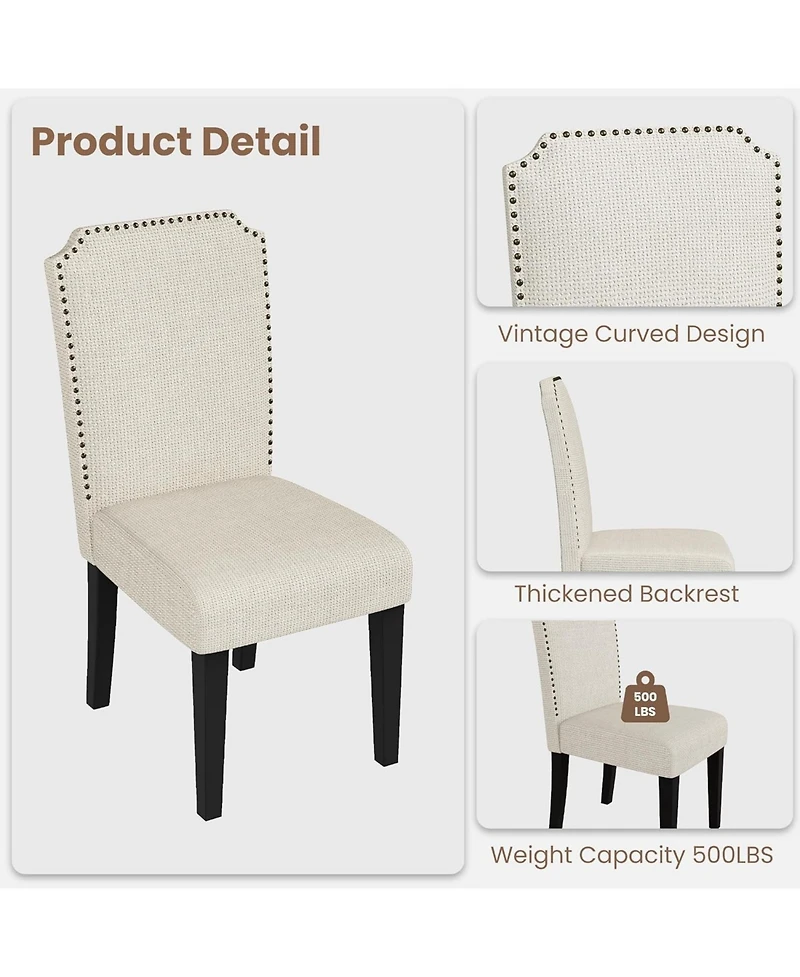 gaomon Cotton Linen Dining Chair, Wood Legs with Trim, Padded High Back Upholstered for Kitchen or Restaurant