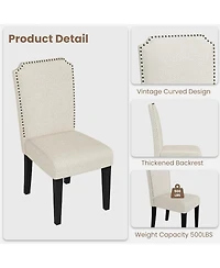 gaomon Cotton Linen Dining Chair, Wood Legs with Trim, Padded High Back Upholstered for Kitchen or Restaurant