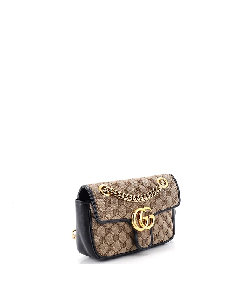 Pre-Owned Gucci Mini Gg Marmont Flap Bag Diagonal Quilted Gg Canvas with Leather
