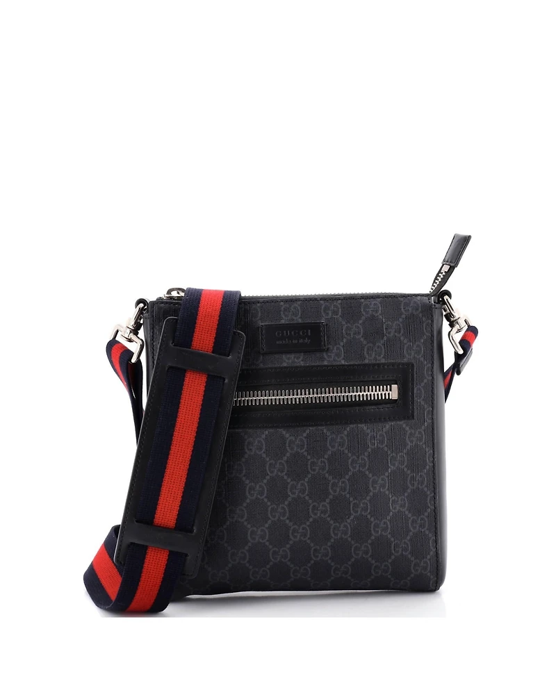 Pre-Owned Gucci Small Web Strap Front Zip Messenger Bag Gg Coated Canvas