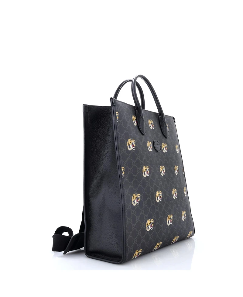 Pre-Owned Gucci Tall Interlocking G Patch Web Strap Convertible Tote Printed Gg Coated Canvas