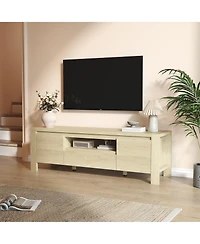 homfan 55" Farmhouse Tv Stand with Doors - Entertainment Center for TVs Up to 60", Handleless Doors, Adjustable Shelves and Cable Management