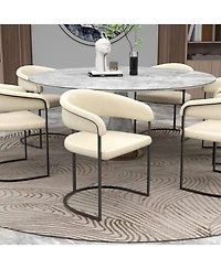LeisureMod Leather Dining Chair - Upholstered Kitchen Accent Chair with Curved Open-Back Design, Padded Seat, and Iron Frame