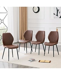 Streamdale Furniture Set of 4 Modern Diamond-Quilted Pu Dining Chairs with Metal Legs