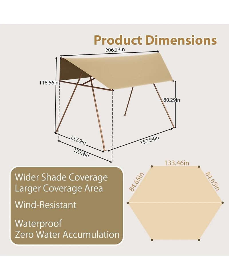 Mondawe Hexagonal Shade Sail Canopy with Upf 50+ Waterproof Fabric and Metal Frame