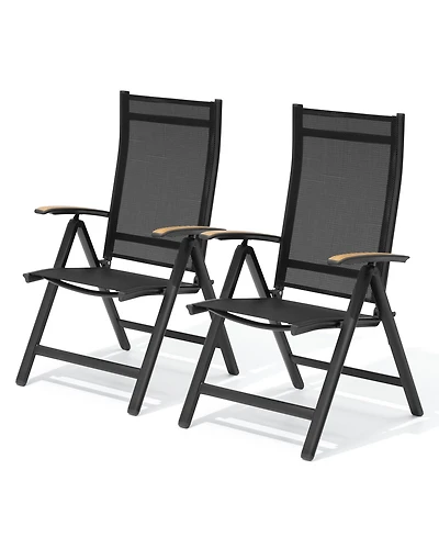 Pellebant Outdoor Patio Aluminum Folding Teak Armrest Dining Chairs