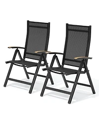 Pellebant Outdoor Patio Aluminum Folding Teak Armrest Dining Chairs