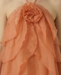 Modenaire Women's Halter Ruffle Chiffon Floral Applique Top