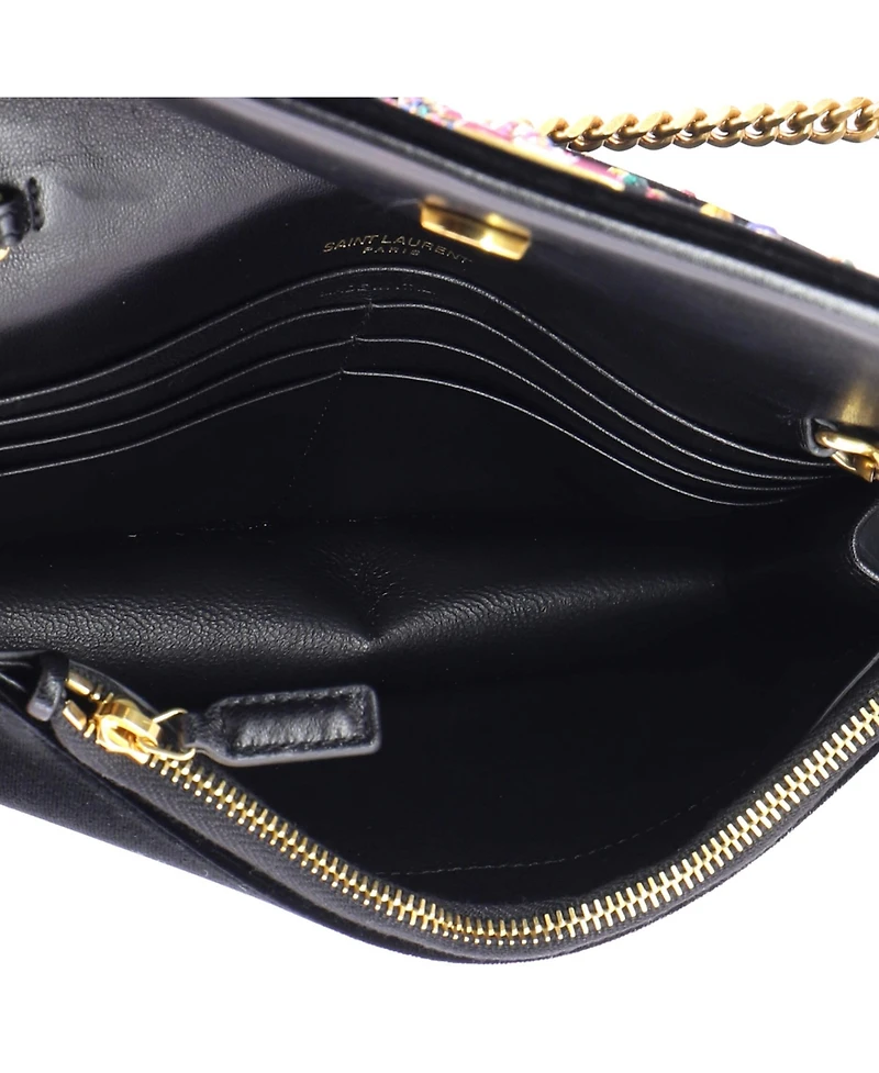 Pre-Owned Saint Laurent Classic Monogram Wallet on Chain Embellished Velvet