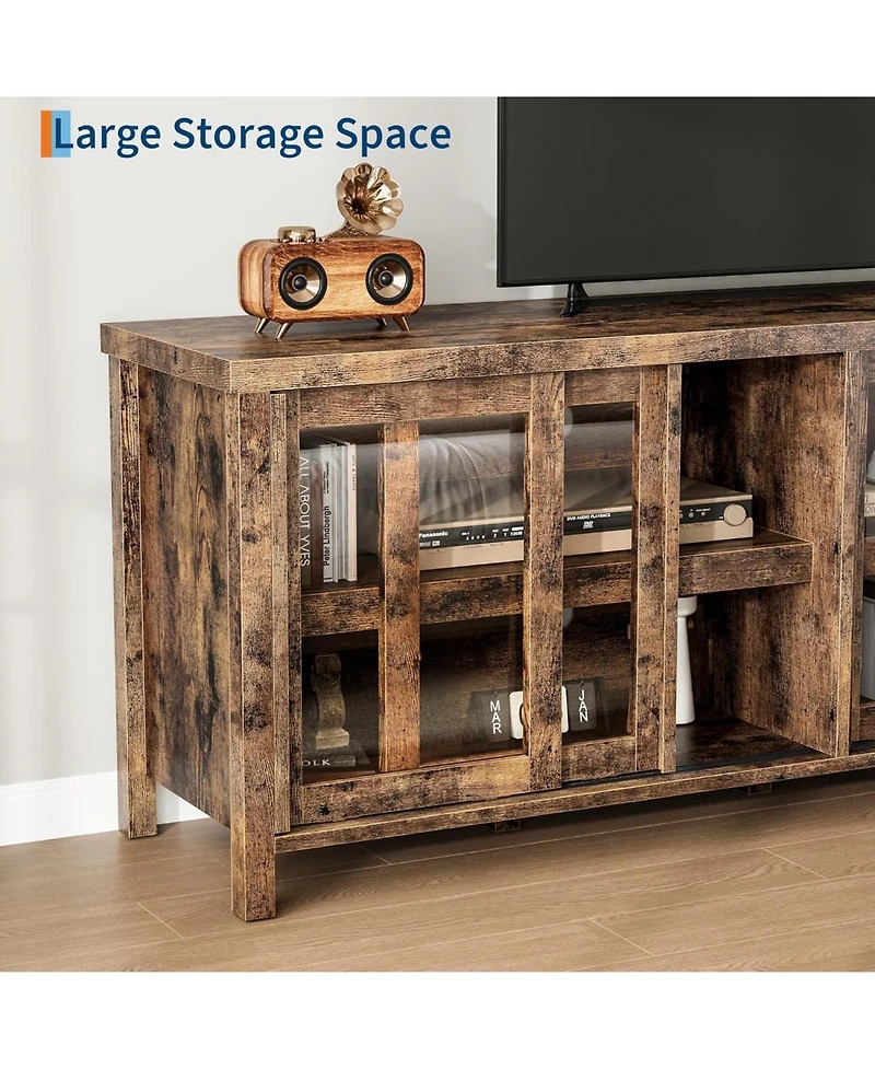 gaomon Sliding Glass Tv Stand for TVs, Mid-Century Entertainment Center with Storage Cabinet