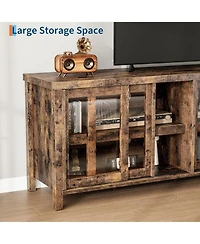 gaomon Sliding Glass Tv Stand for TVs, Mid-Century Entertainment Center with Storage Cabinet