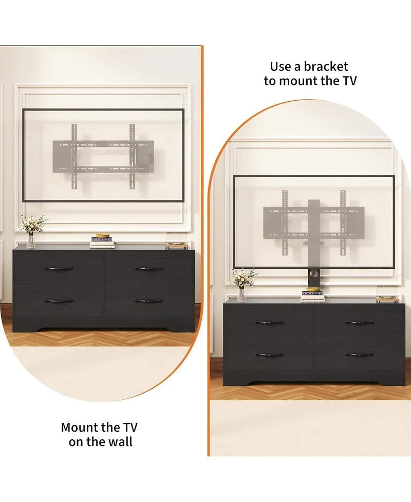 gaomon Tv Stand with Mount - Modern Entertainment Center, 6-Drawer Rattan Dresser for 32-85 Inch TVs