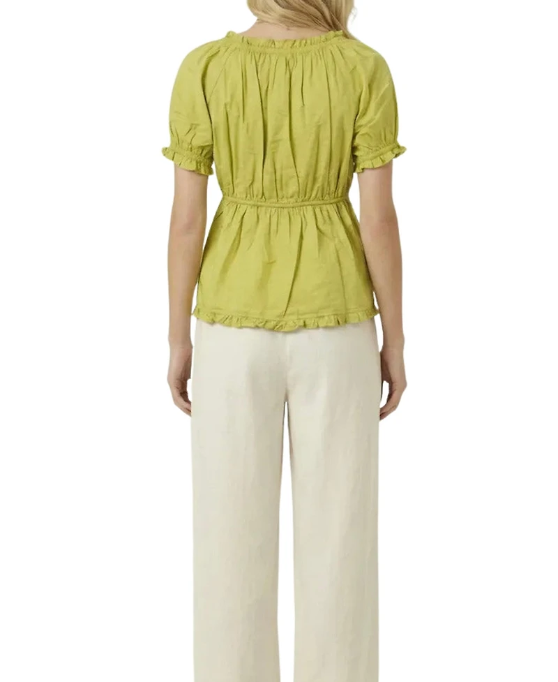 Modenaire Women's Embroidered Peplum Ruffle-Trim Blouse