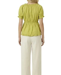 Modenaire Women's Embroidered Peplum Ruffle-Trim Blouse